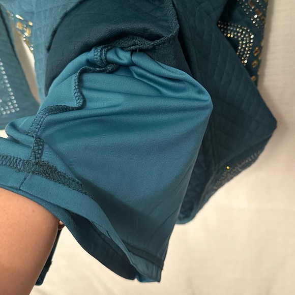 XTaren Teal Green Long Sleeve Quilted Dress Gold and Silver Stones Size Large - Picture 11 of 16